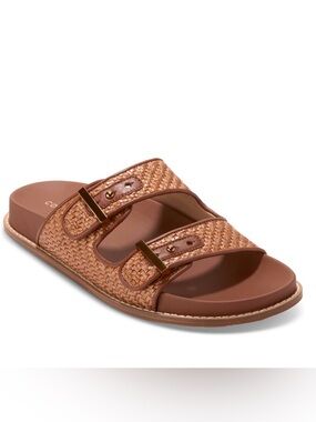 Cole Haan Marisol Woven Double-Strap Slide Sandal - Brown with Gold Accents